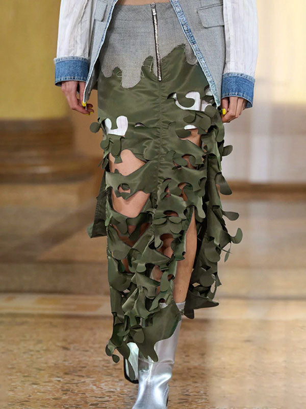 Asymmetric Split-Joint Split-Side Zipper High Waisted Loose Skirts Bottoms