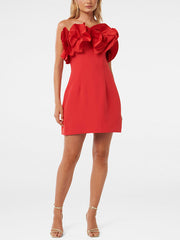 Solid Color Split-Joint Three-Dimensional Flower Zipper A-Line Sleeveless Tube Mini Dresses