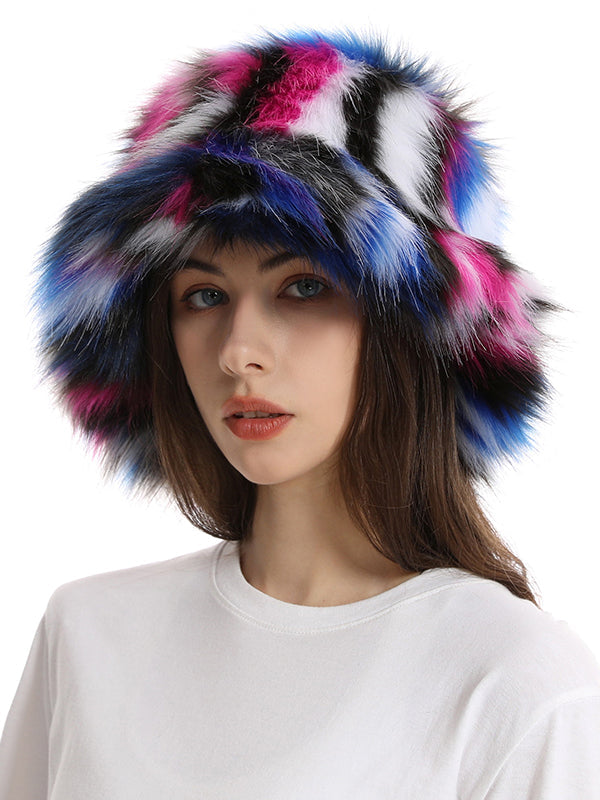Adjustable Contrast Color Keep Warm Velvet Bucket Hat
