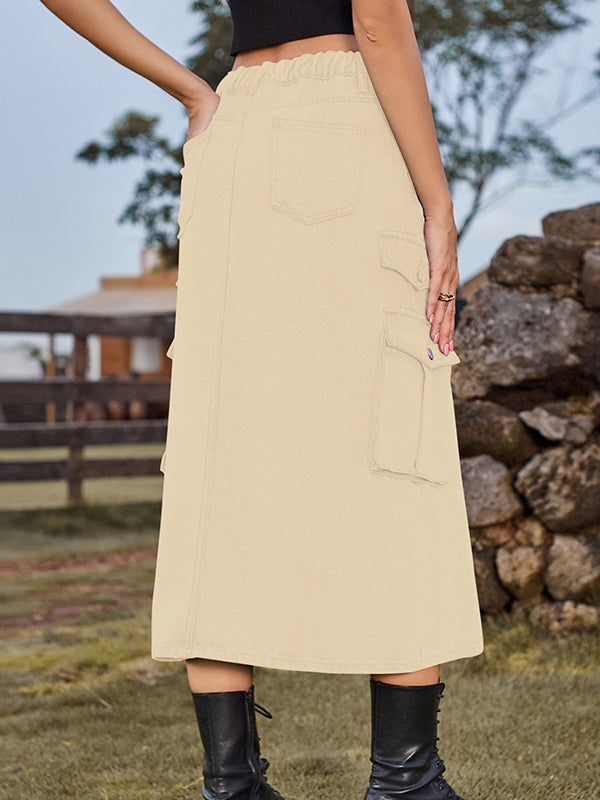 Pockets Split-Front Split-Joint A-Line Loose Denim Skirts