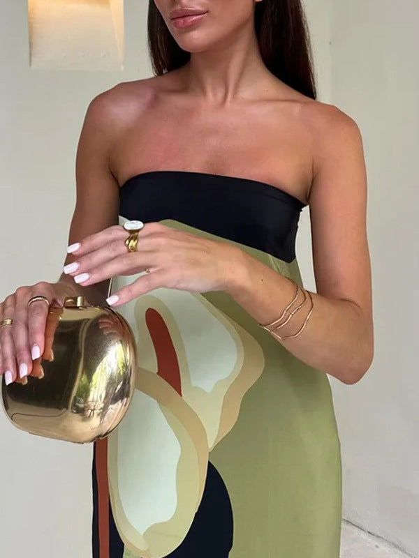 Printed Split-Joint Loose Plus Size Tube Maxi Dresses