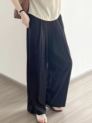 Elasticity Pleated Pockets Solid Color High Waisted Loose Trousers Pants