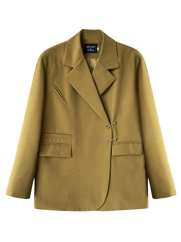 Urban Long Sleeves Loose Solid Color Pin Lapel Collar Suit Outerwear