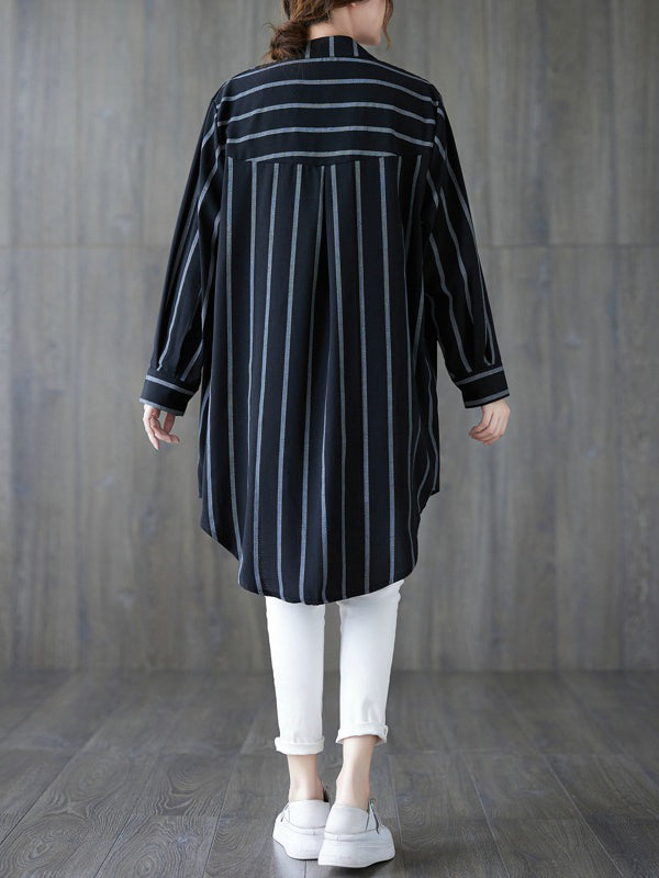 Buttoned Striped Long Sleeves Loose Blouses&Shirts Tops