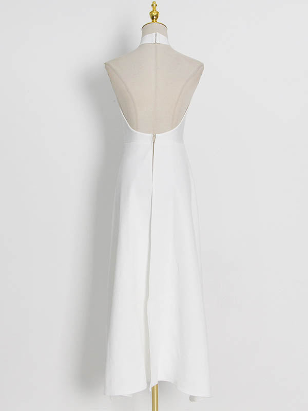 Original Sleeveless Irregularity Solid Color High-Neck T-Shirt Top&Pleated Skirt Bottom Two Pieces Set