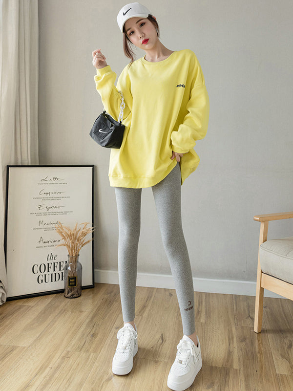 Casual Skinny Leg Letter Print Solid Color Leggings