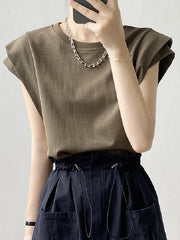 Split-Joint Loose Sleeveless Round-neck T-Shirts Tops