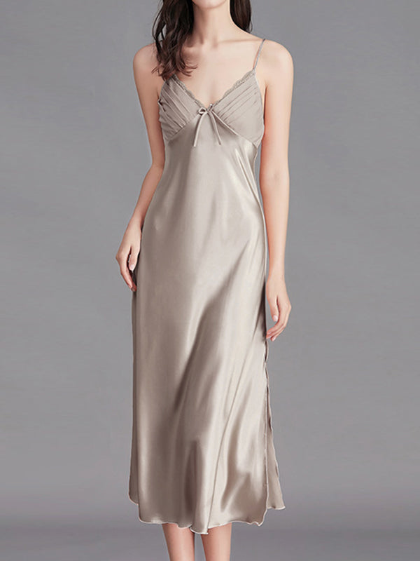 Solid Color Loose Sleeveless Spaghetti-Neck Babydolls Nightdress