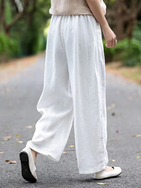 Elasticity Solid Color Loose Wide Leg Trousers Casual Pants Bottoms