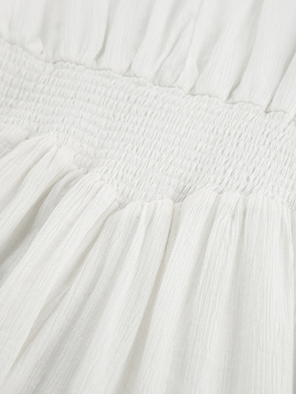 Falbala Solid Color Wrap Round-Neck Mini Dresses