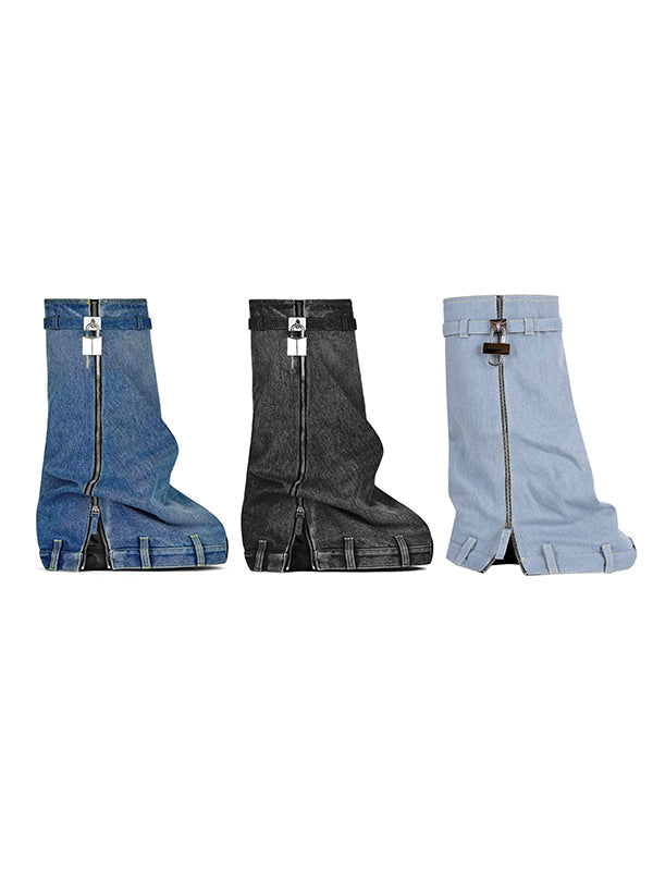 Buckle Round-Toe Zipper Boots