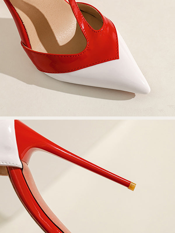 Contrast Color Pointed-Toe Split-Joint Sandals Pumps