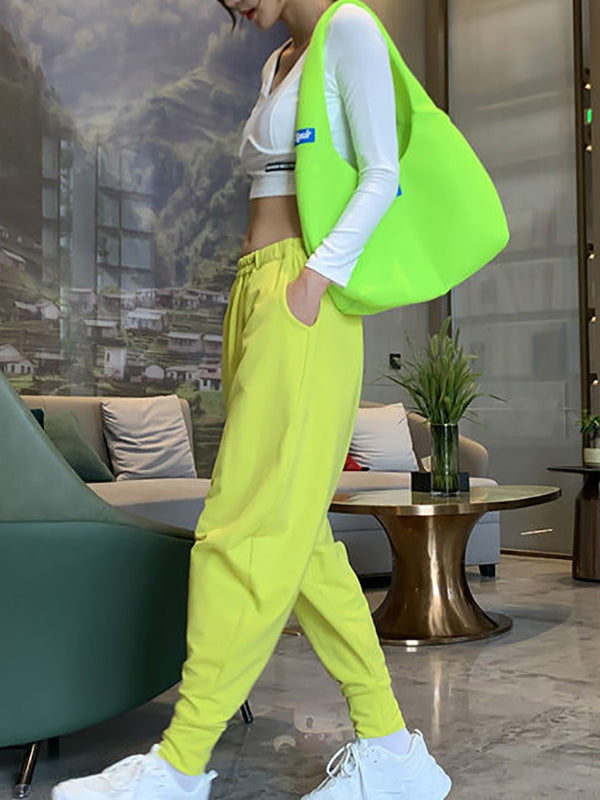 Harem Pants Elasticity Solid Color Pants