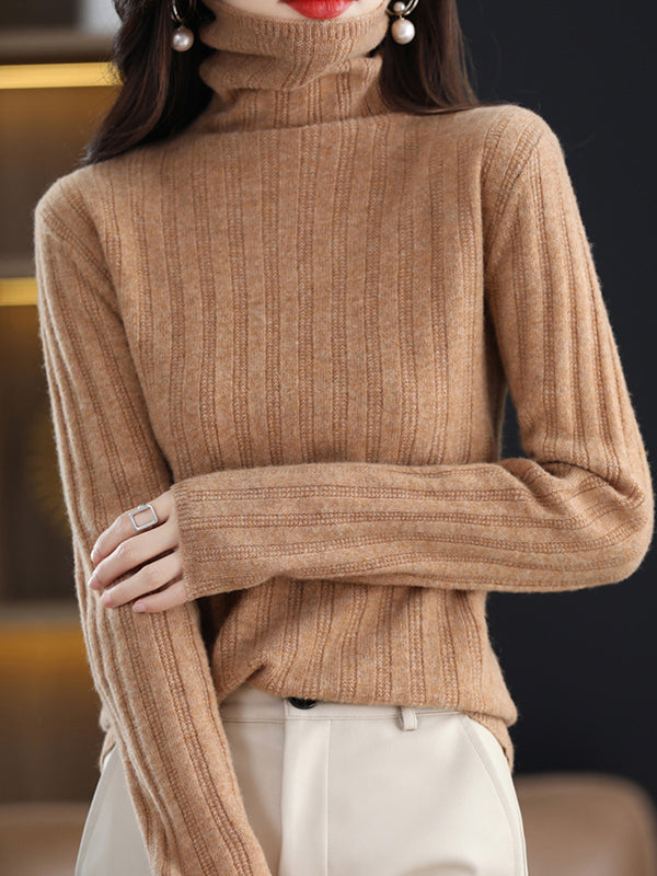 Keep Warm Solid Color Long Sleeves Skinny High Neck Sweater Tops Pullovers