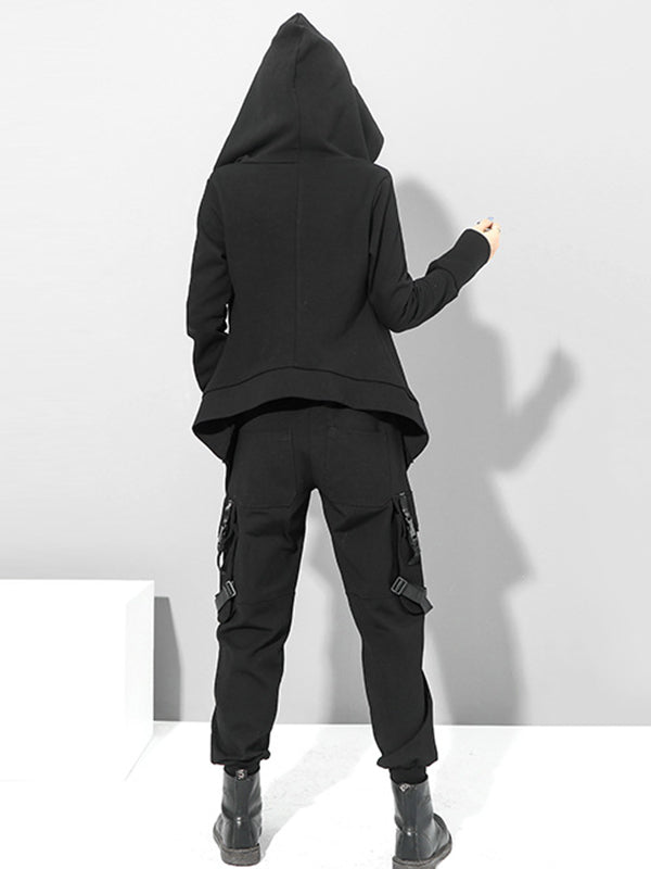 Original Solid Irregularity Elasticity Hooded Outwear