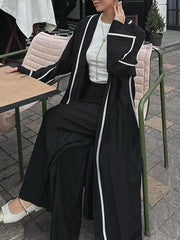 Contrast Color Split-Side Long Sleeves Loose Collarless Outerwear