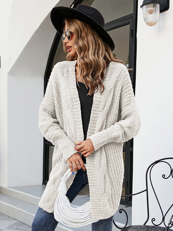 Casual Batwing Sleeves Loose Solid Color Cardigan Tops