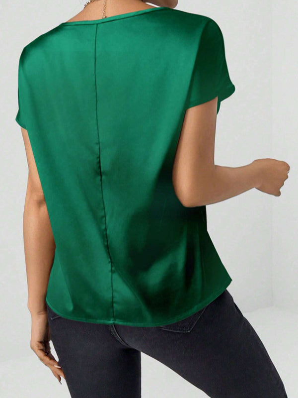 Solid Color Batwing Sleeves Loose Round-Neck T-Shirts Tops