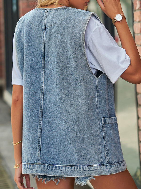 Split-Joint Loose Sleeveless V-Neck Vest Top