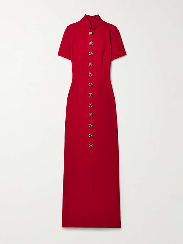 Solid Color Soccer Shorts Stand Collar Maxi Dresses