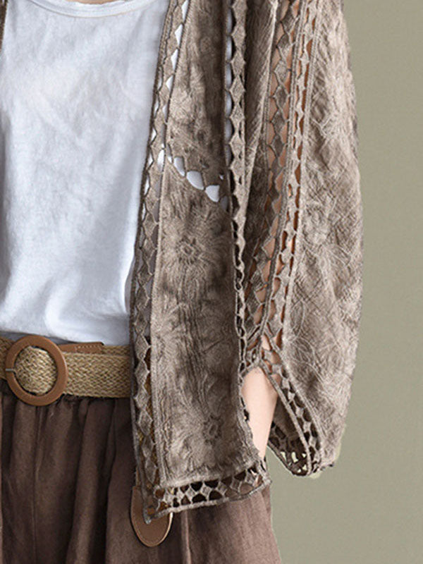 Seven-Quarter Sleeves Crochet Hollow Solid Color Outerwear