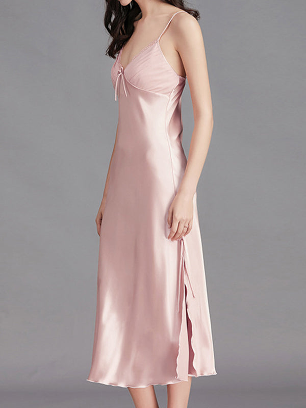 Solid Color Loose Sleeveless Spaghetti-Neck Babydolls Nightdress