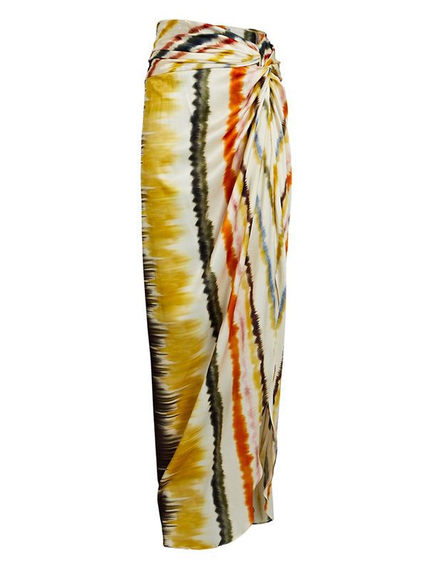 Asymmetric Pleated Split-Front Striped Zipper High Waisted Skirts Bottoms