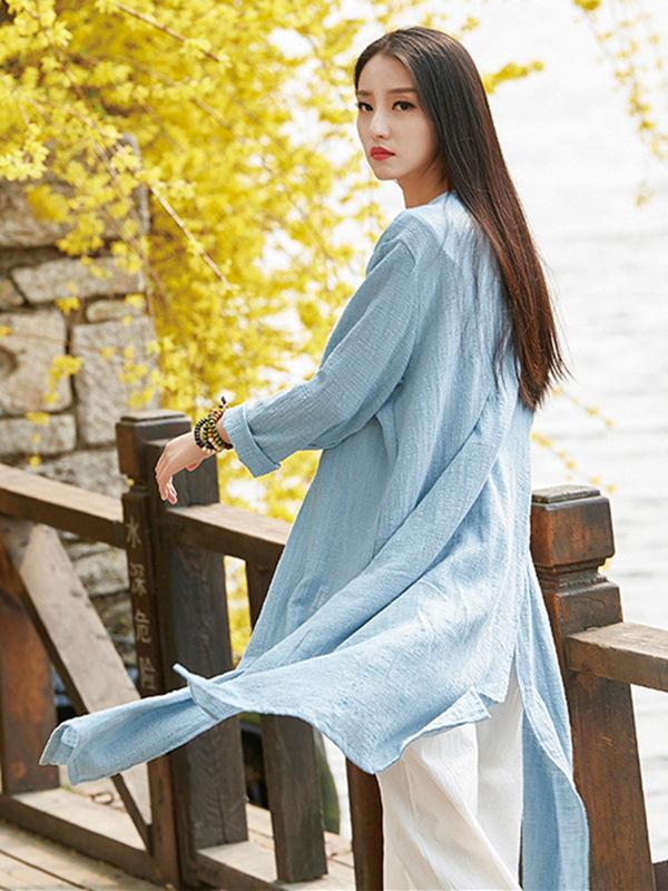 Blue&Red Frog Ramie Cotton Linen Outwear Cardigan