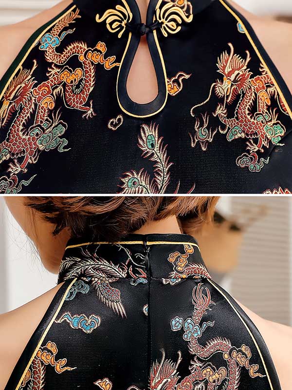 Original Floral Printed Stand Collar Sleeveless Short Cheongsams