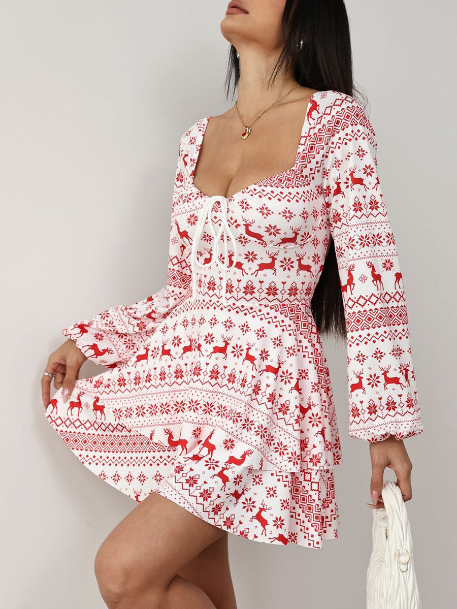 Backless Double Layered Drawstring Elasticity Pleated A-Line High Waisted Square-Neck Rompers