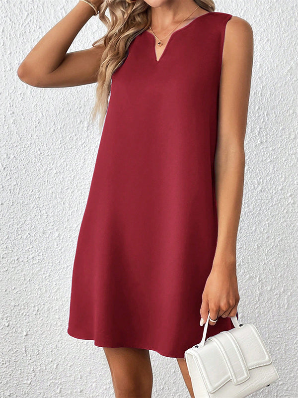 Solid Color A-Line High Waisted V-Neck Mini Dresses