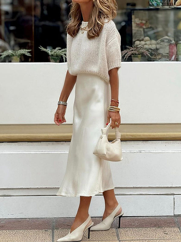 Solid Color Split-Joint A-Line Loose Skirts Bottoms