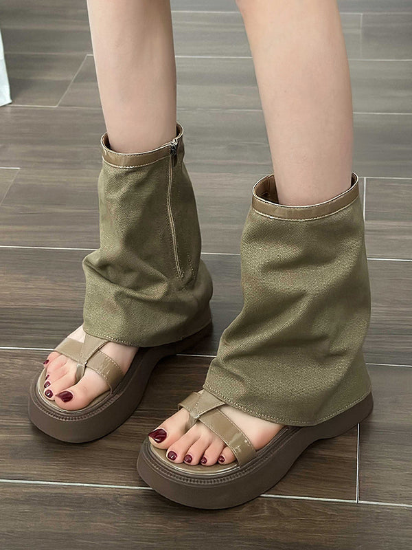 Hollow Split-Joint Split-Toe Zipper Sandals Platform Shoes Boots