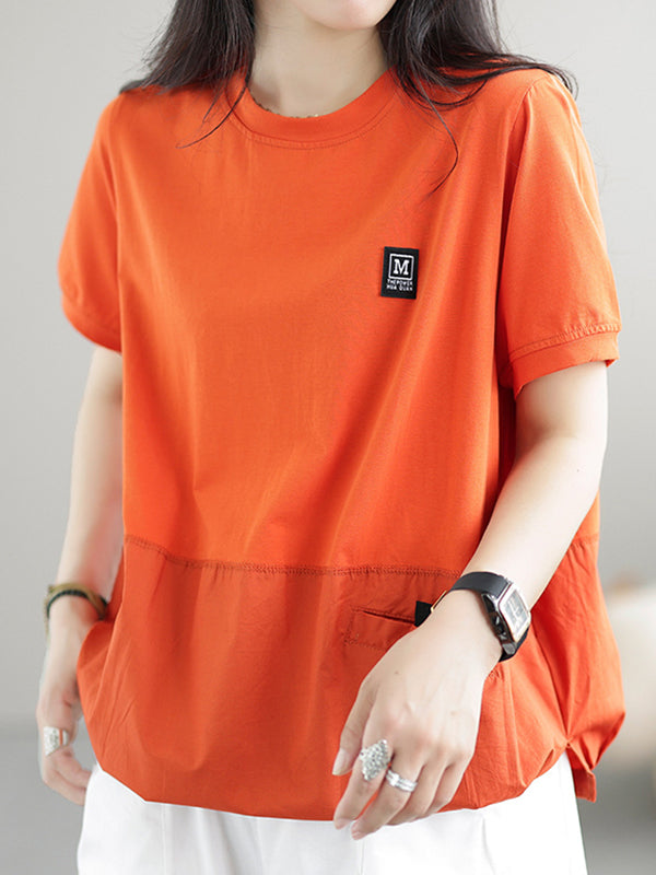 Split-Joint Loose Short Sleeves Round-Neck T-Shirts Tops