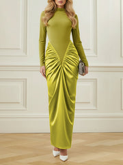Bodycon Irregularity Pleated Split-Back Split-Joint Half Turtleneck Maxi Dresses