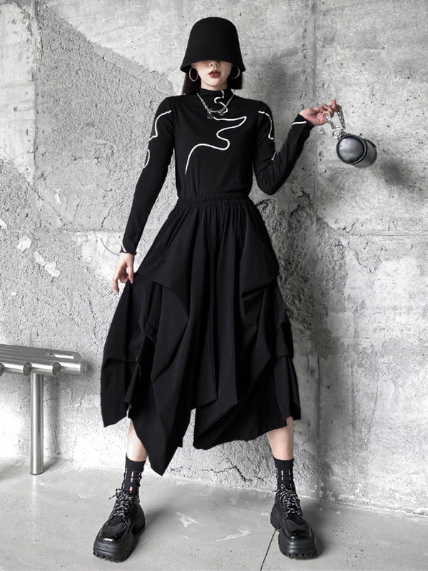 Irregularity Wide Leg Solid Color Elastic Waist Cropped Pants