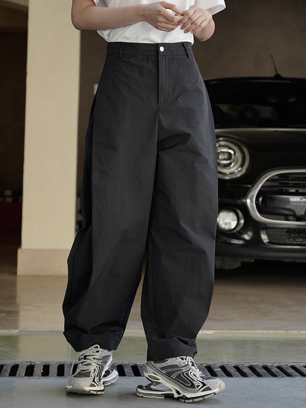 High-Waisted Pleated Solid Color Loose Wide Leg Trousers Casual Pants Bottoms