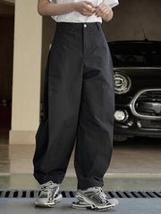 High-Waisted Pleated Solid Color Loose Wide Leg Trousers Casual Pants Bottoms