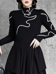 Printed Long Sleeves Skinny Mock Neck T-Shirts Tops