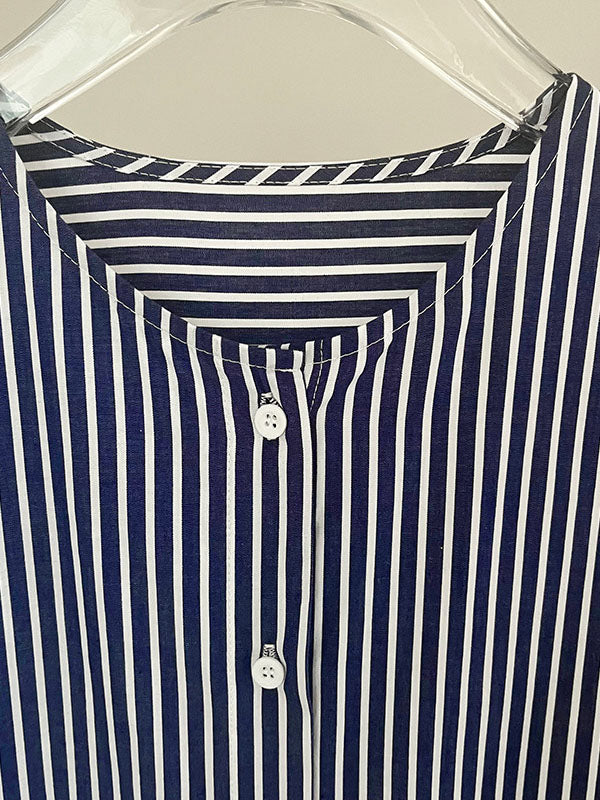 Striped Long Sleeves Loose Round-Neck Shirt Dress Midi Dresses