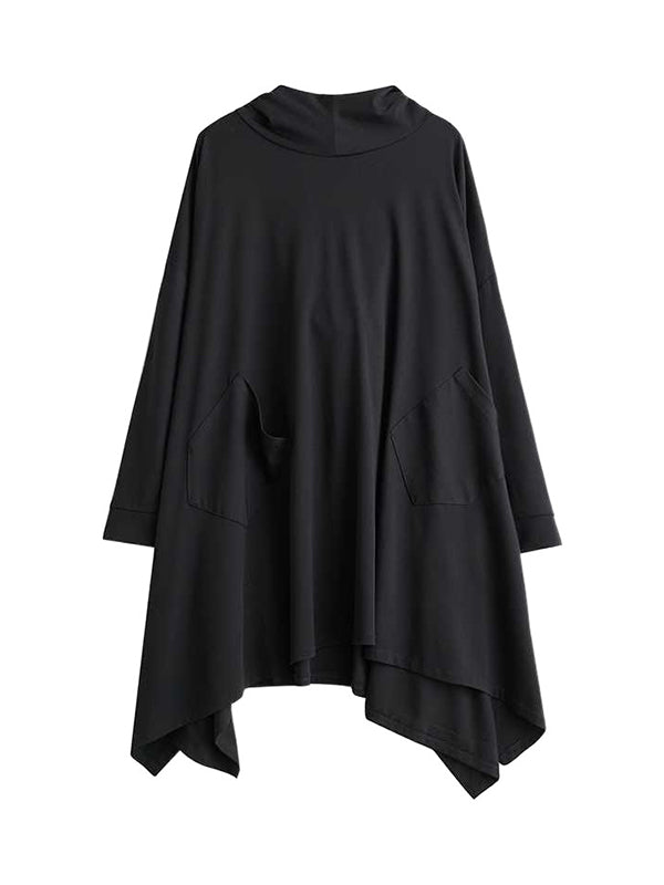 Pockets Solid Color Batwing Sleeves Hooded Hoodies Tops