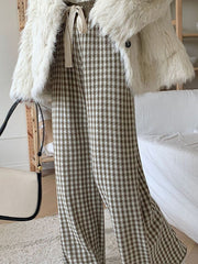 Drawstring Elasticity Plaid High Waisted Loose Trousers Pants
