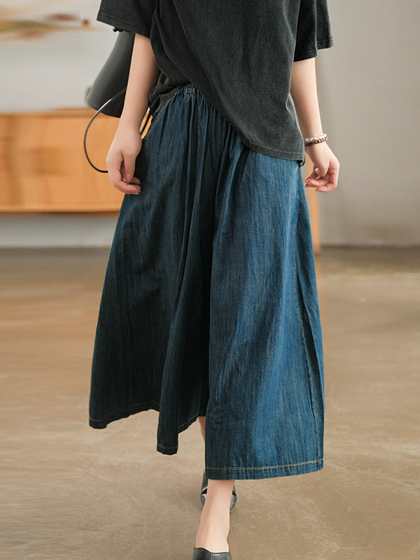 Artistic Retro Loose Wide Legs Elasticity Jean Pants
