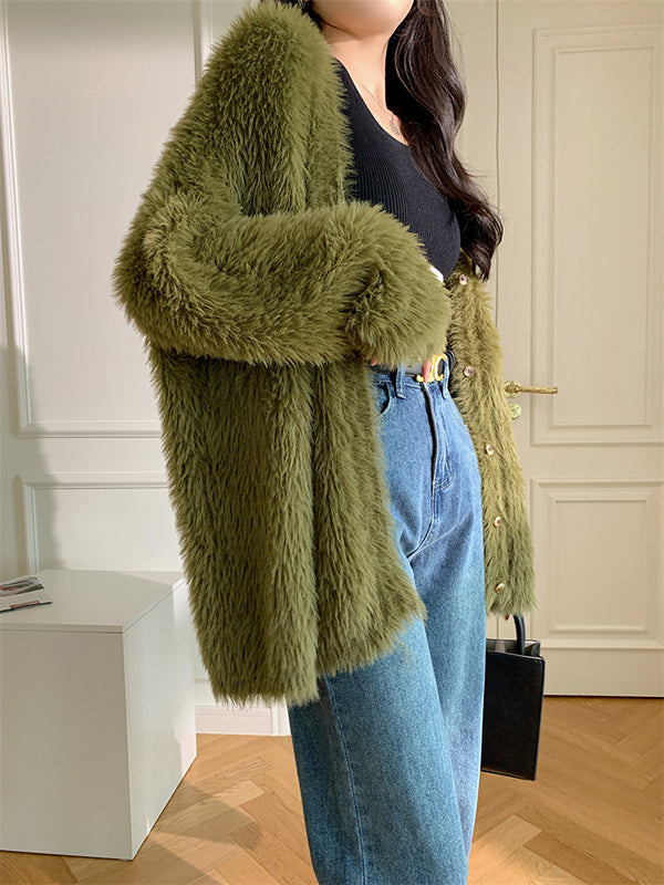 Casual Long Sleeves Loose Solid Color V-Neck Cardigan Tops