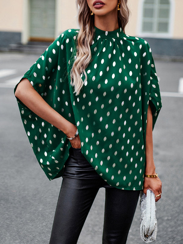 Bandage Polka Dot Loose Round-Neck Blouses&Shirts Tops