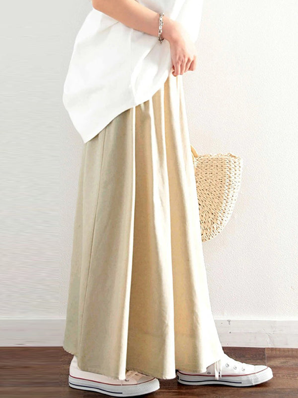 Elasticity Solid Color A-Line Loose Skirts Bottoms
