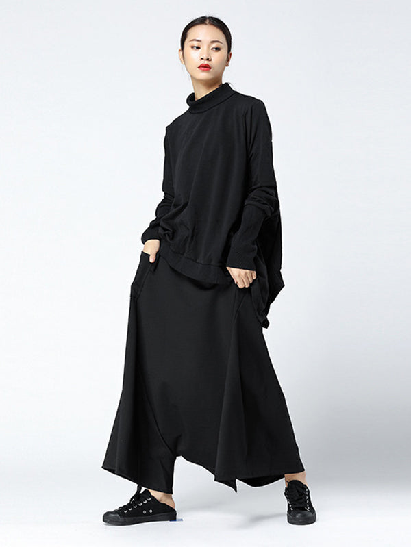 Leisure High Waisted Loose Solid Color Pants