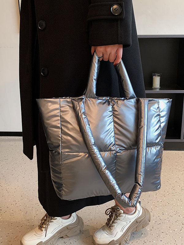 Solid Color Split-Joint Padded Tote Bags Handbags Bags