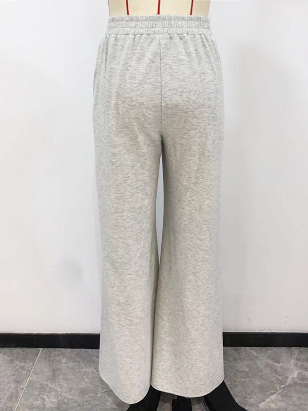 Elasticity Solid Color High Waisted Wide Leg Trousers Pants