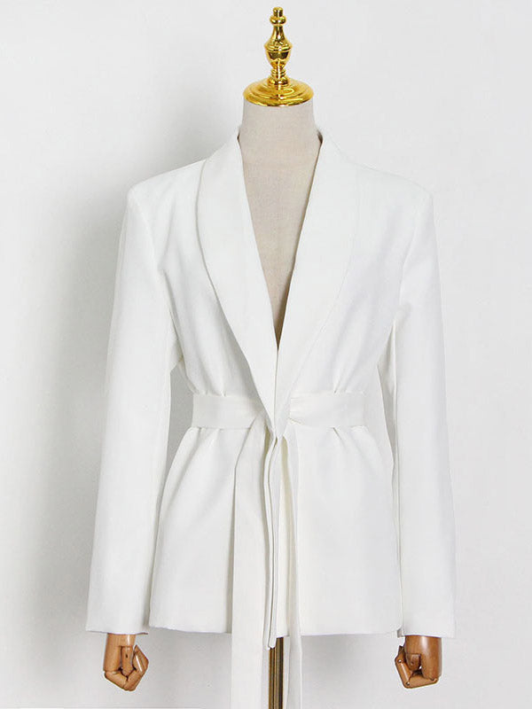 Solid Color Column Long Sleeves Lapel Blazer Top&Pants Two Pieces Set